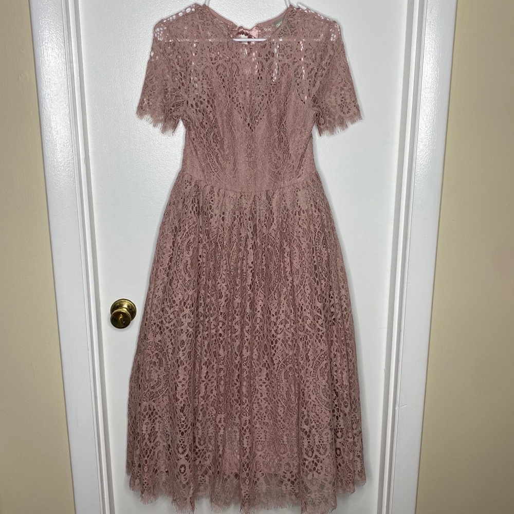 Blush Lace Tea Length Dress with Bow | ASOS